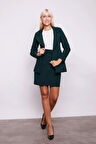 Yüksek Bel Anvelop Kruvaze Pamuklu Likralı Kumaş Kalem Ofis Etek -Zümrüt 