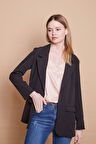 Yakalı Kolu Katlamalı Cep Kapaklı Salaş Boyfriend Oversize Hafif Likralı Kumaş Blazer Ceket-Siyah