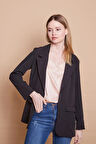 Yakalı Kolu Katlamalı Cep Kapaklı Salaş Boyfriend Oversize Hafif Likralı Kumaş Blazer Ceket-Siyah