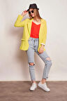 Yakalı Kolu Katlamalı Cep Kapaklı Salaş Boyfriend Oversize Hafif Likralı Kumaş Blazer Ceket-Neon Sarı