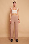 Yüksek Bel Yan Cepli Yürüyüş Triko Pantolon-Koyu Bej 