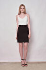 Kadın Yüksek Bel Önü Düğmeli Diz Boy Kalem Etek-Siyah