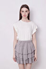 Yazlık Kumaş Fırfırlı Diz Üstü Mykonos Etek-Gri