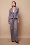 Palazzo Yüksek Bel Ön Dikişli Bol Paça Hafif Likralı Süet Kumaş Pantolon-Gri 
