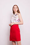 Yüksek Bel Anvelop Kruvaze Pamuklu Likralı Kumaş Kalem Ofis Etek-Kırmızı
