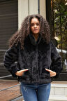 Kadın Kalın Kürk İç Kısmı Deri Astarlı Kaban-Siyah
