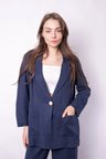 Kadın Baharlık Kumaş Rahat Kesim Yakalı Cepli Kolu Katlamalı Boyfriend Blazer Ceket-Lacivert