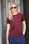 Kadın Sıfır Yaka Kırışmaz Span Karışımlı Şık Kısa Kol Likralı T-shirt Bluz-Bordo 