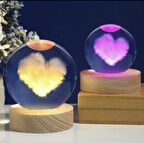 Kalp Desenli Kristal Küre Ahşap Standlı  Büyük Boy