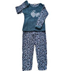 Kadın  Polar Peluş Pijama Takımı Sweat-Eşofmanalt Kalp Love Büyük Beden