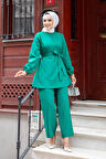 Dikiş Detaylı Tesettür Yeşil Takım 