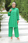 Büzgü Detaylı Tesettür Zümrüt Takım