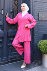 Bağlama Detaylı Kimono Takım Fuşya