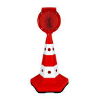 Solar Yuvarlak Flaşörlü Kırmızı Klasik Kedi Gözlü Ağırlıklı Koni Seti Trafik Dubası