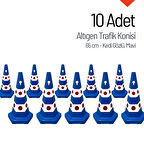 10 Adet Kedi Gözlü Mavi Altıgen Trafik Konisi 65 cm Trafik Dubası Seti