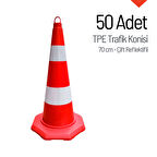 50'li TPE Trafik Konisi Seti 70 cm Çift Reflektifli Trafik Dubası