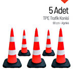 5'li TPE Trafik Konisi Seti 90 cm Ağırlıklı Çift Reflektifli Trafik Dubası