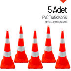5 Adet PVC Trafik Konisi 90 cm Çift Reflektifli Trafik Dubası Seti