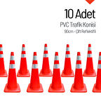 10'lu PVC Trafik Konisi Seti 90 cm Çift Reflektifli 