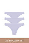 Cotvie Lila Pamuklu Brazillian 3'lü Set Külot