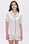 Colorex Ekru Kısa Saten Pijama Takımı