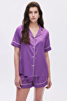 Colorex Eflatun Kısa Saten Pijama Takımı