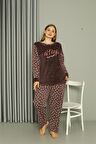 Akbeniz Welsoft Polar Kadın Büyük Beden Vizon Pijama Takımı 808046