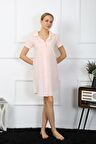 Akbeniz Kadın Pamuk Keten Kısa Kol Düğmeli Pudra Tunik Gecelik 13108