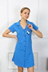 Akbeniz Kadın Pamuk Penye Kısa Kol Düğmeli Mavi Tunik Gecelik 13109