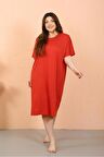 Akbeniz Kadın Büyük Beden Penye Kısa Kol Kırmızı Gecelik 12503