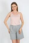 Akbeniz Kadın İp Askılı Pamuk Penye Şortlu Takım Pudra 3619