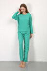 Akbeniz Kadın Bürümcük Kumaş Pijama Takım Yeşil 4233