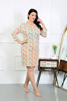 Akbeniz Kadın Büyük Beden Penye Gecelik Ev Elbisesi Krem 12507