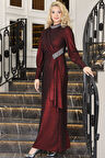 Açelya Sarkaçlı Taşlı Tesettür Abiye Bordo
