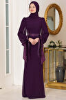 Firuze Tesettür Abiye Mor