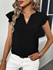Kadın Kısa Kelebek Kollu V Yakalı Bluz