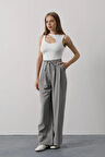 Pileli Bağcıklı Oversize Pantolon - Gri