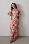 Yandan Bağlamalı Desenli Elbise - Pembe