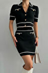 Kısa Triko Etekli Takım - Siyah-Krem