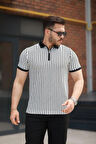 Erkek çizgili Fermuar Yakalı Kısa Kollu Tişört