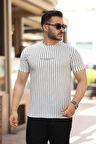 Erkek Dikey çizgili Ottoman Kumaş Kısa Kollu T-shirt