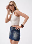 Kemer Detay Denim Mini Etek
