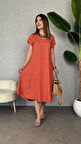 Kadın Kısa Kollu V Yaka Salaş Maxi Boy Elbise