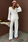 Kruvaze Model Klasik Pantolonlu Çupra Keten Takım 10191