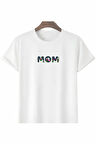Anneler Gününe Özel Tasarım Mom Çiçek Baskılı T-shirt - Beyaz