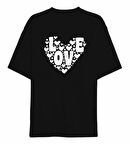 Sevgililer Günü İçin Özel Tasarım Love Kalp Baskılı T-shirt - Siyah