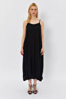 Askılı Uzun Çan Elbise - Siyah