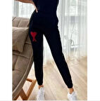 Unisex İki İplik Baskılı Oversize Eşofman Altı - Siyah