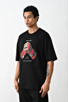 Unisex Baskılı Oversize T-Shirt - Siyah