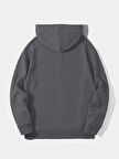 Erkek Düz Kapüşonlu Sweat - Füme